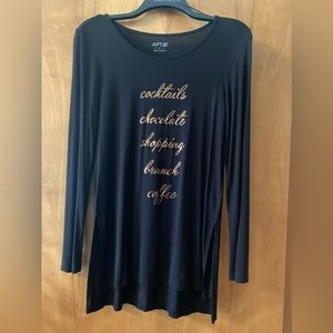 Apt. 9, size S, black, long sleeve, light weight message top.